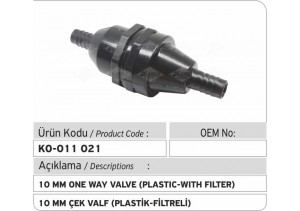 10 MM Çek Valf (Plastik-Filtreli)